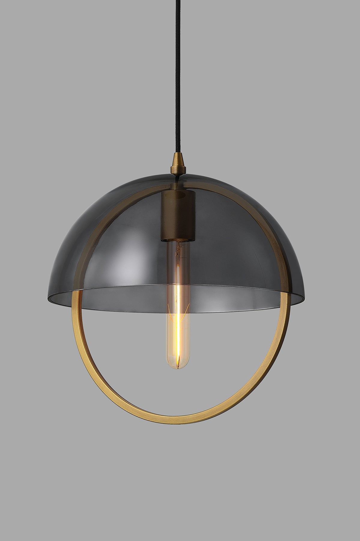 Modern pendant light with warm vintage style LED T9 light bulb