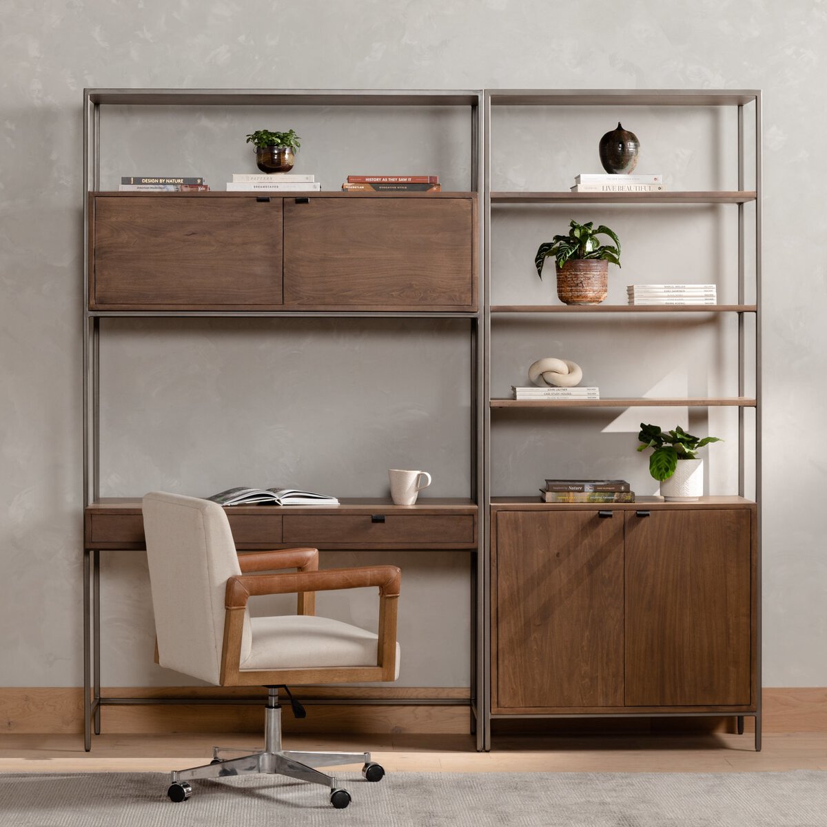 Trey Modular Wall Desk W/ 1 Bookcase