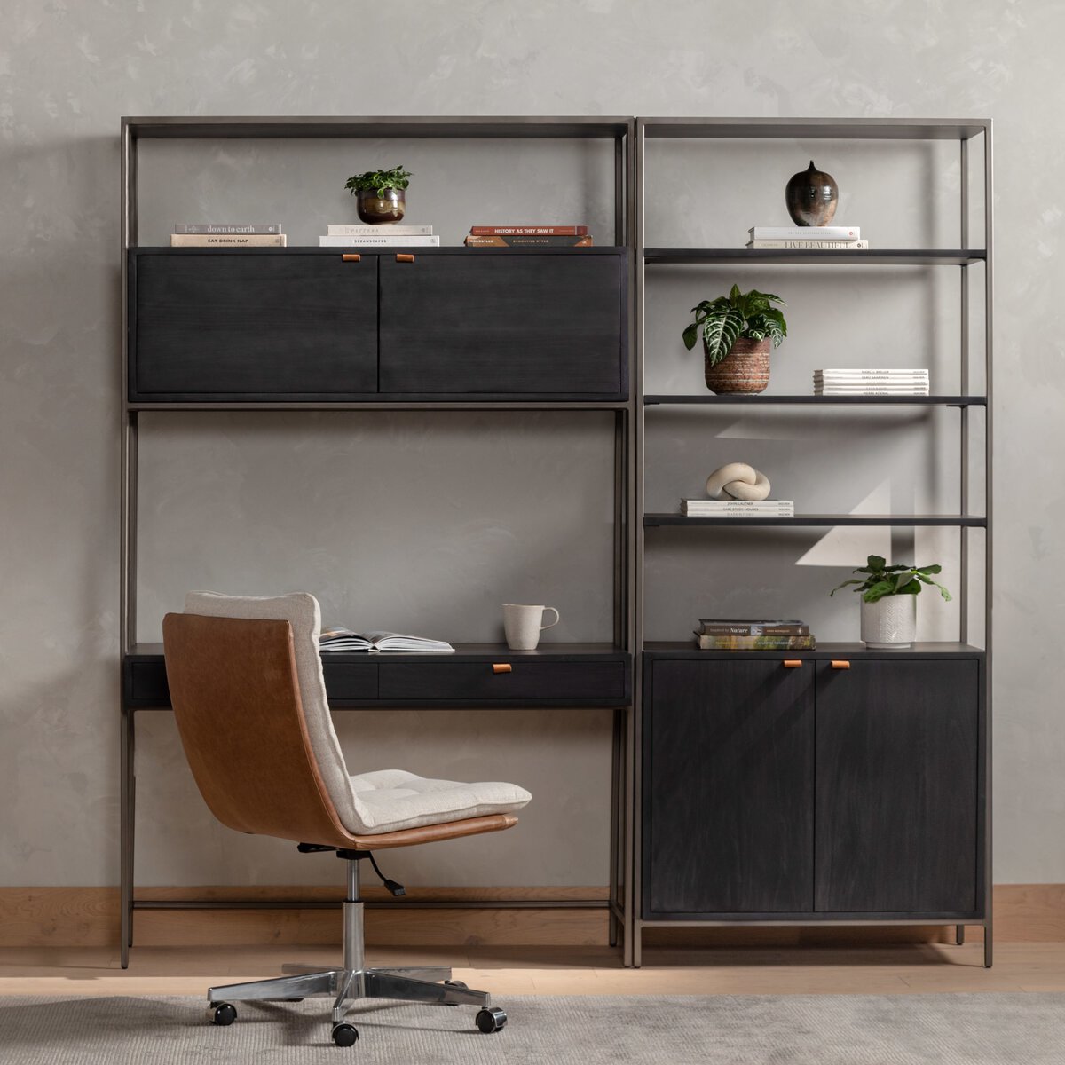 Trey Modular Wall Desk W/ 1 Bookcase