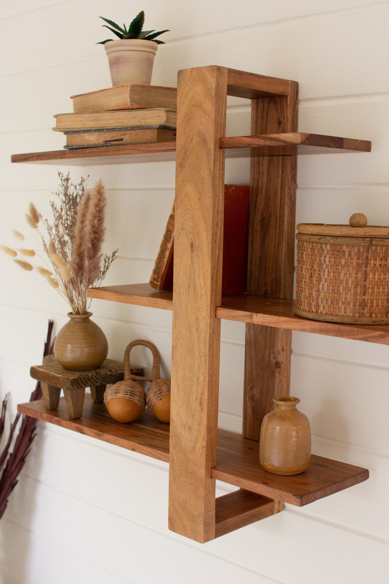 Acacia Wood Three-Tiered Adjustable Shelf