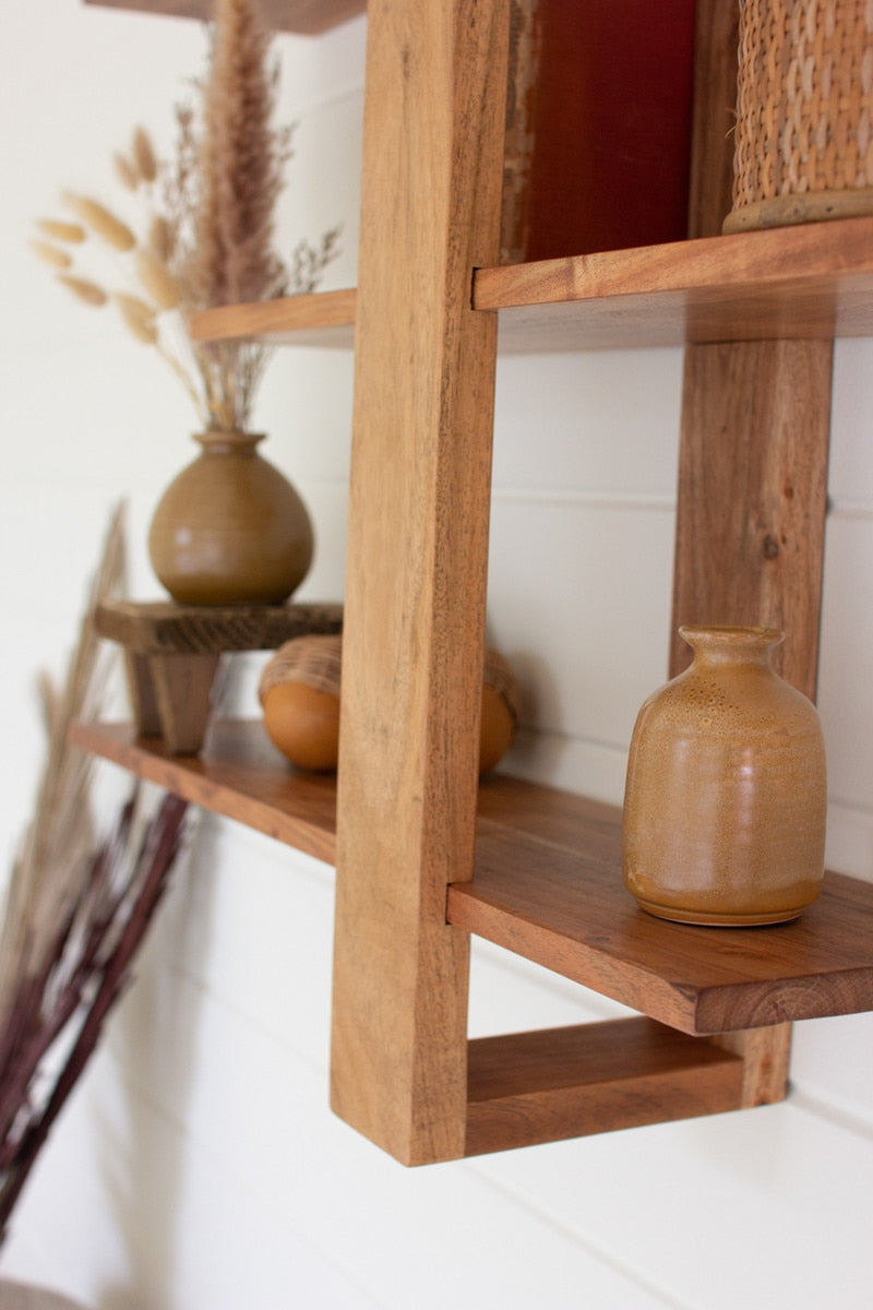 Acacia Wood Three-Tiered Adjustable Shelf