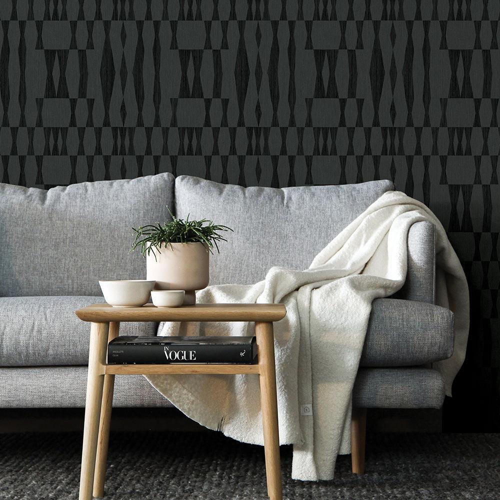 Tempaper Designs LIFESTYLE - Grasscloth Geo Carbon Peel and Stick Wallpaper