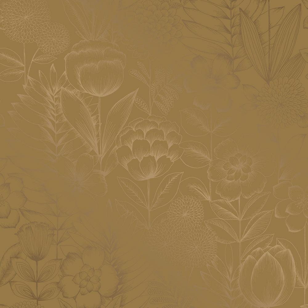 Tempaper Designs LIFESTYLE - Homestead Floral Metallic Marigold Peel and Stick Wallpaper