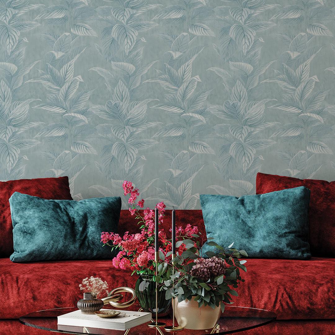 Tempaper Designs LIFESTYLE - Pastel Palm Malibu Blue Peel and Stick Wallpaper