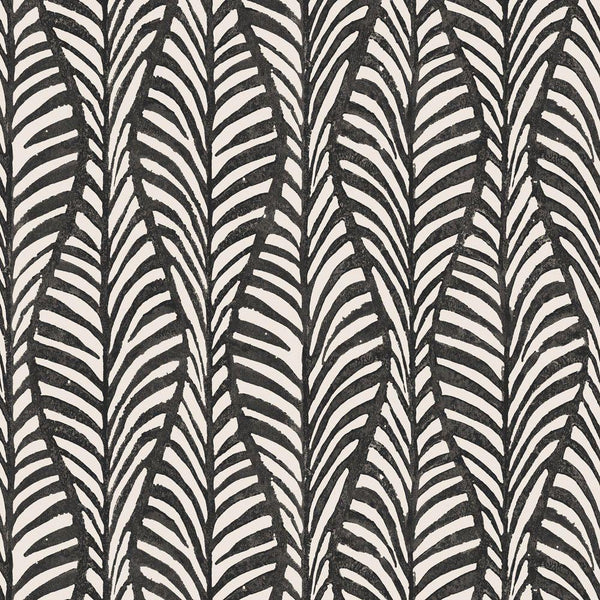 Tempaper Designs LIFESTYLE - Black Jade Block Print Leaves Peel and Stick Wallpaper