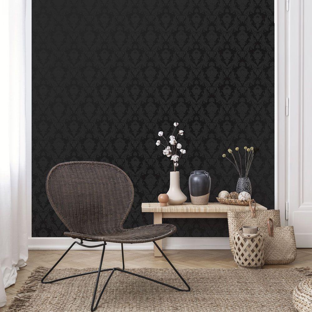 Tempaper Designs LIFESTYLE - Damsel Black Velvet Peel Peel and Stick Wallpaper