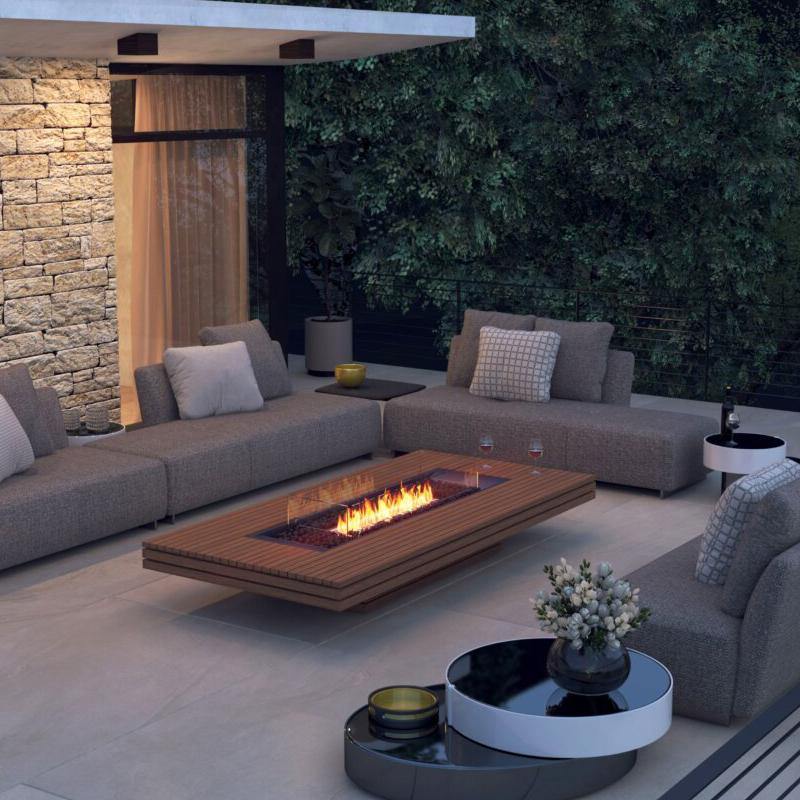 Ecosmart FIRE PITS - Gin 90 Low Fire Table - Teak