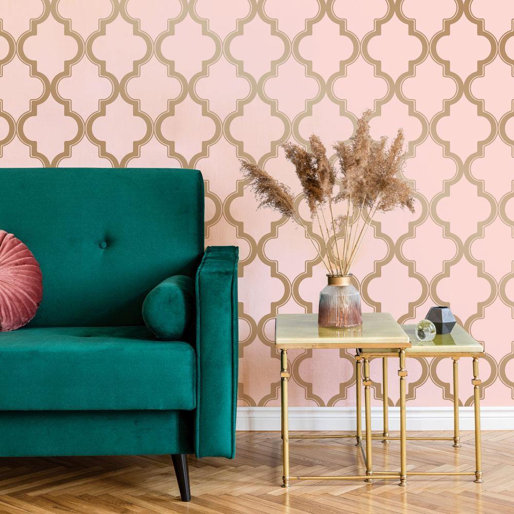 Tempaper Designs LIFESTYLE - Marrakesh Pink & Metallic Gold Peel and Stick Wallpaper