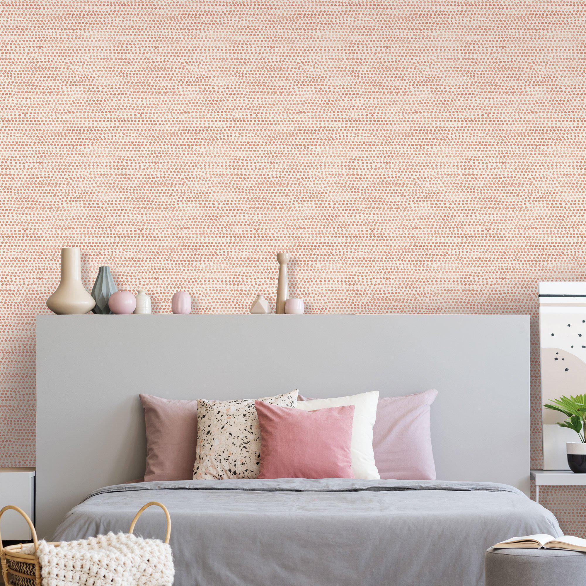 Tempaper Designs LIFESTYLE - Moire Dots Coral Peel and Stick Wallpaper