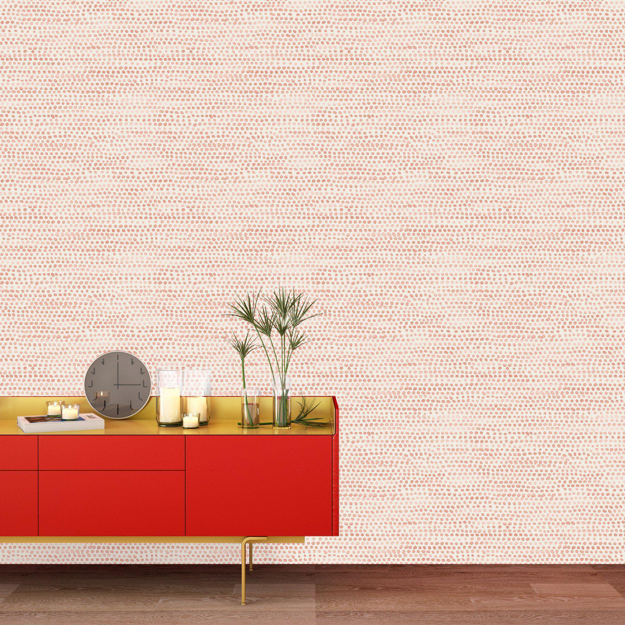 Tempaper Designs LIFESTYLE - Moire Dots Coral Peel and Stick Wallpaper