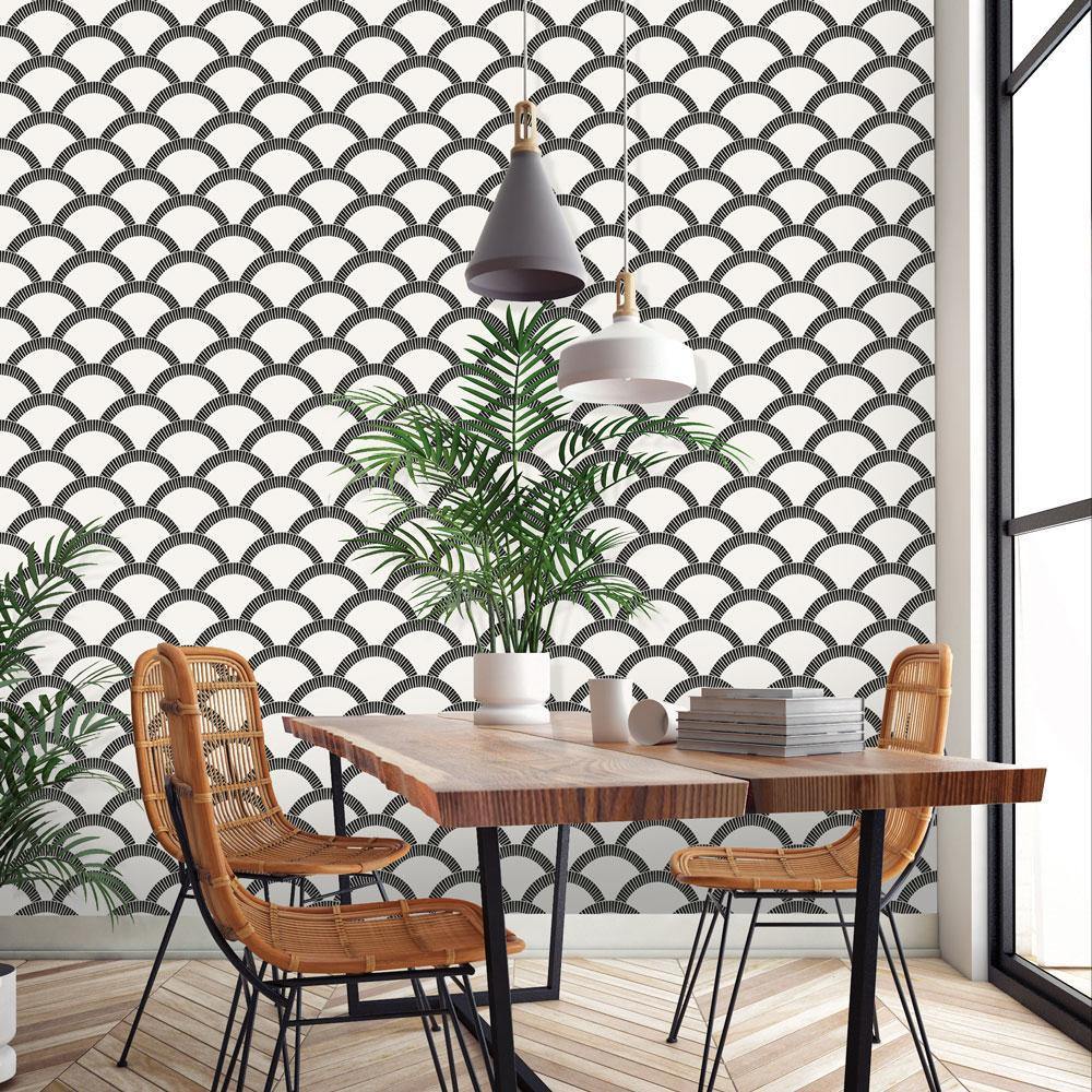 Tempaper Designs LIFESTYLE - Mosaic Scallop Black & Cream Peel and Stick Wallpaper