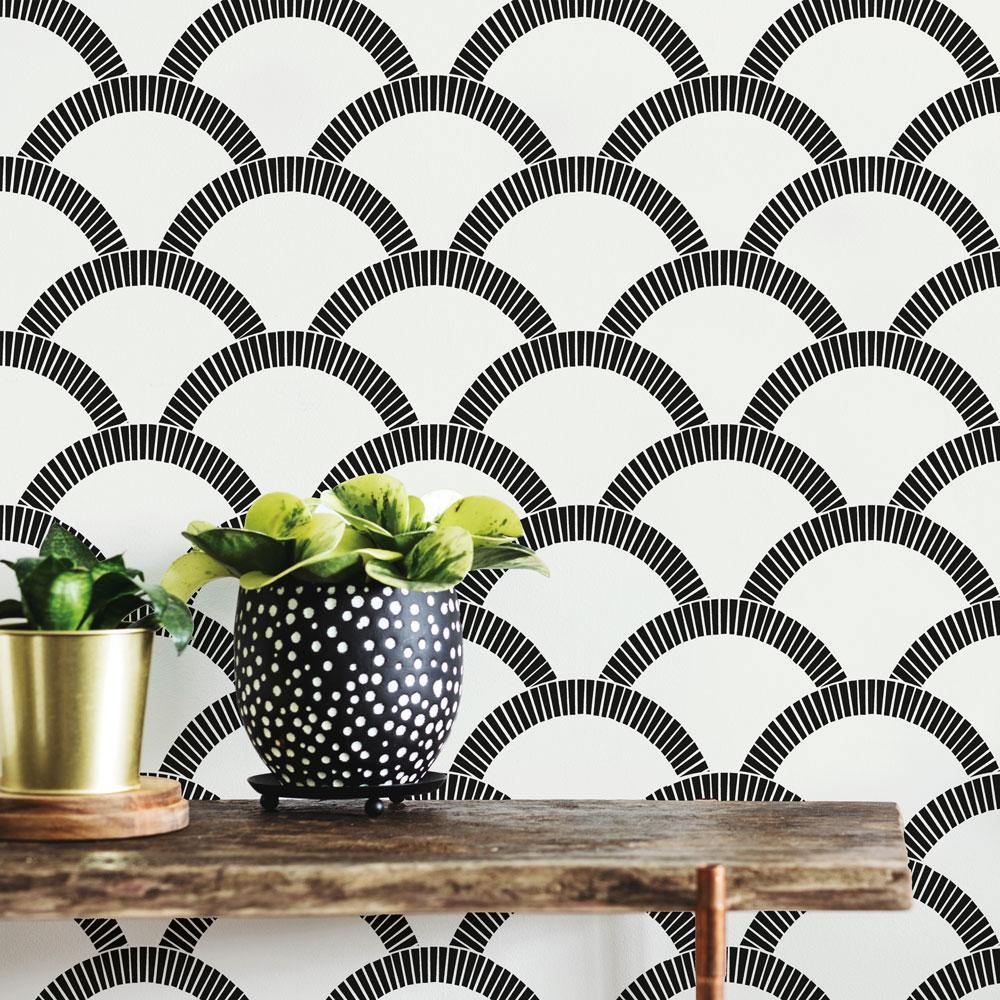 Tempaper Designs LIFESTYLE - Mosaic Scallop Black & Cream Peel and Stick Wallpaper