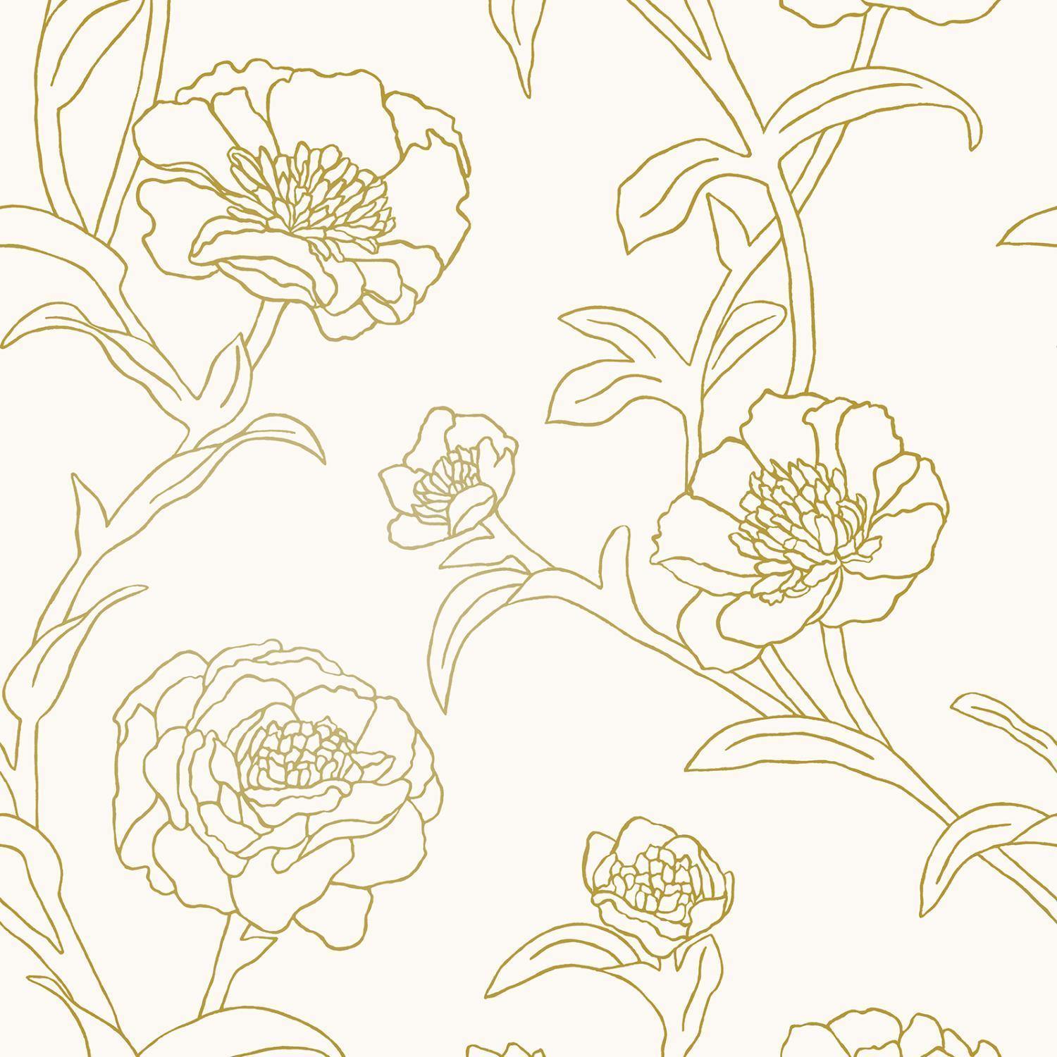 Tempaper Designs LIFESTYLE - Peonies Gold Leaf Peel and Stick Wallpaper