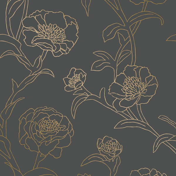 Tempaper Designs LIFESTYLE - Peonies Noir Peel and Stick Wallpaper