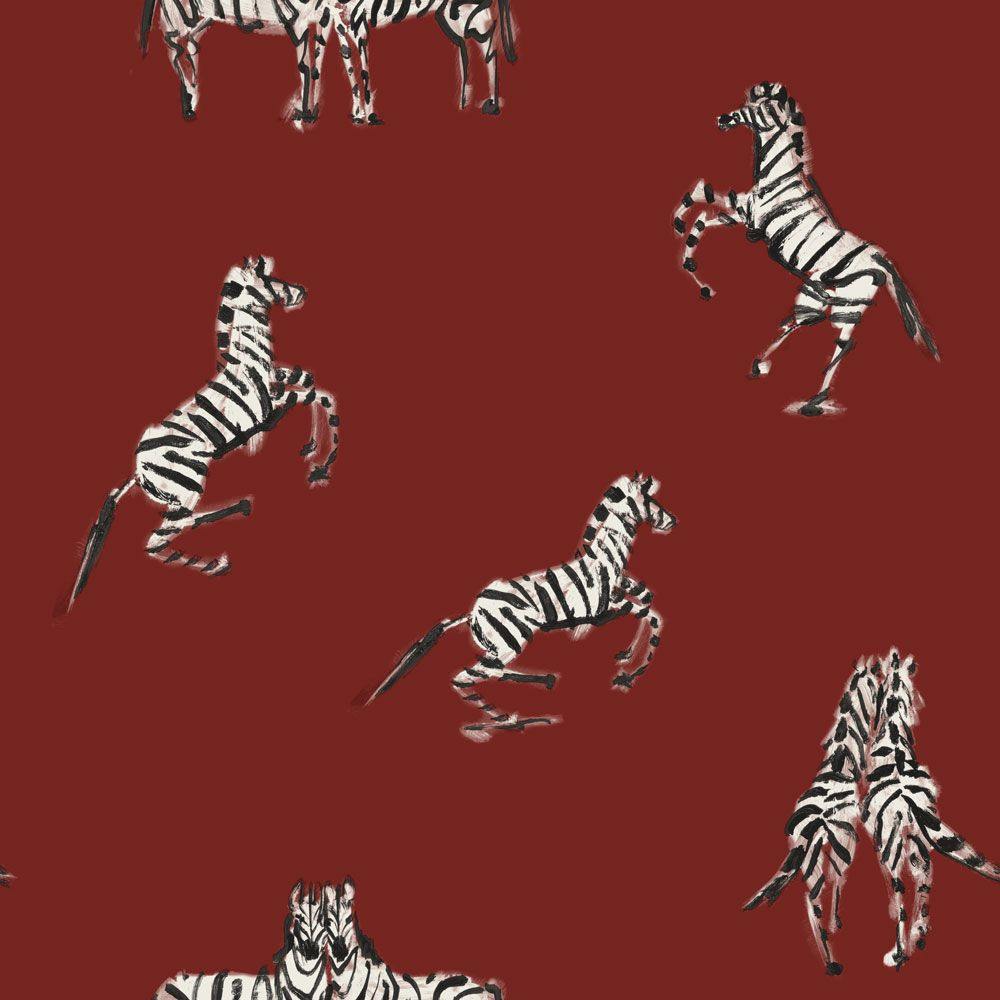 Tempaper Designs LIFESTYLE - Zebras In Love Red Peel and Stick Wallpaper