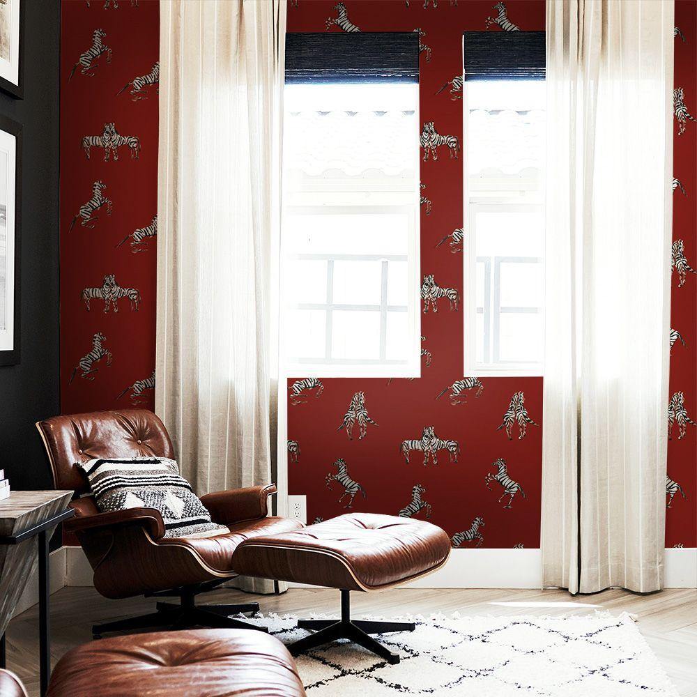 Tempaper Designs LIFESTYLE - Zebras In Love Red Peel and Stick Wallpaper