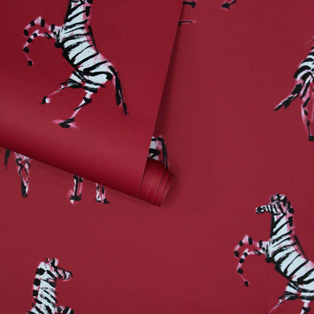 Tempaper Designs LIFESTYLE - Zebras In Love Red Peel and Stick Wallpaper